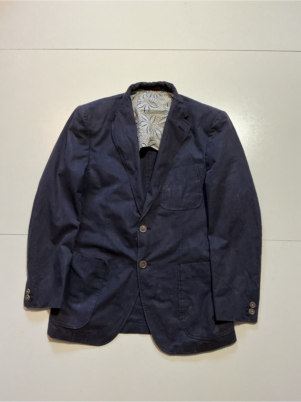 Etro Milano Two Button Navy Blue 100% Cotton Sportscoat Blazer Jacket